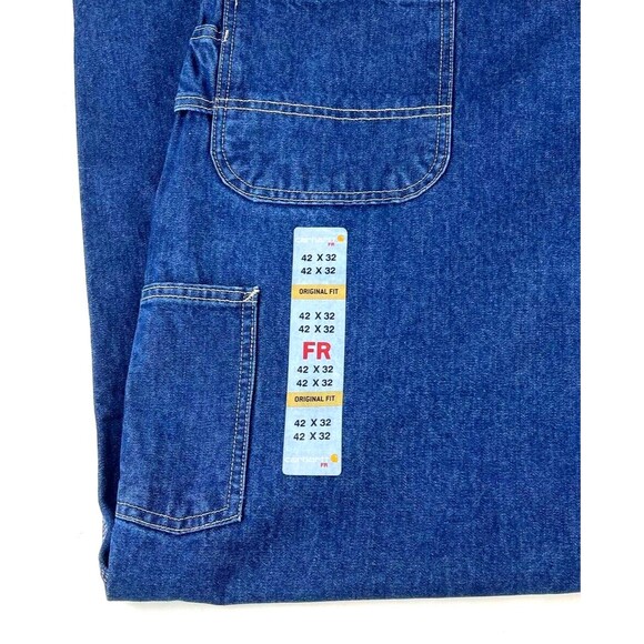 New Carhartt Mens Flame Resistant Signature Denim Dungaree FRB13 DNM 42 x 33 - Picture 7 of 16